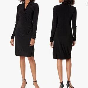 Norma Kamali Women's Black Long Sleeve Faux Wrap Dress L